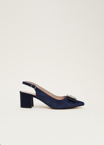 Phase Eight Embellished Toe Block Slingback Heels Navy USA | 1430862-ZO